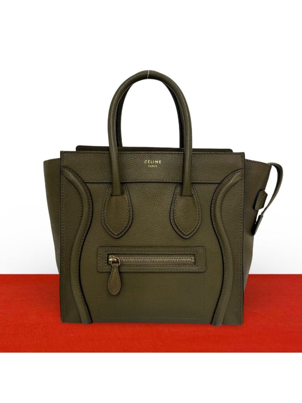 Celine Luggage Micro Logo Calf Leather Tote Bag Khaki Green